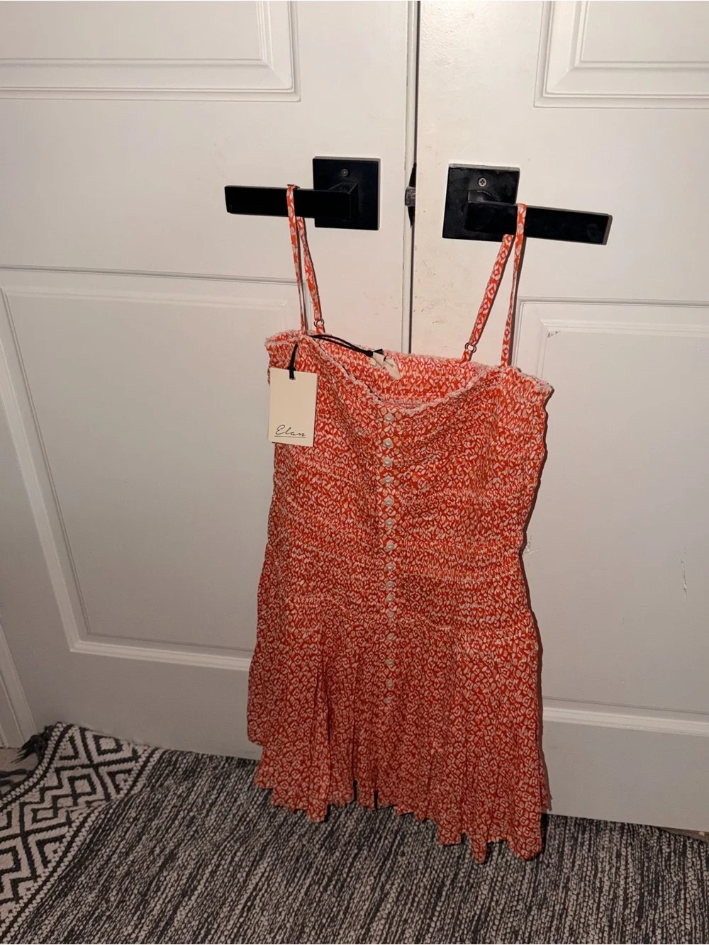 Elan Coral Printed Smocked Spaghetti-Strap Mini Dress